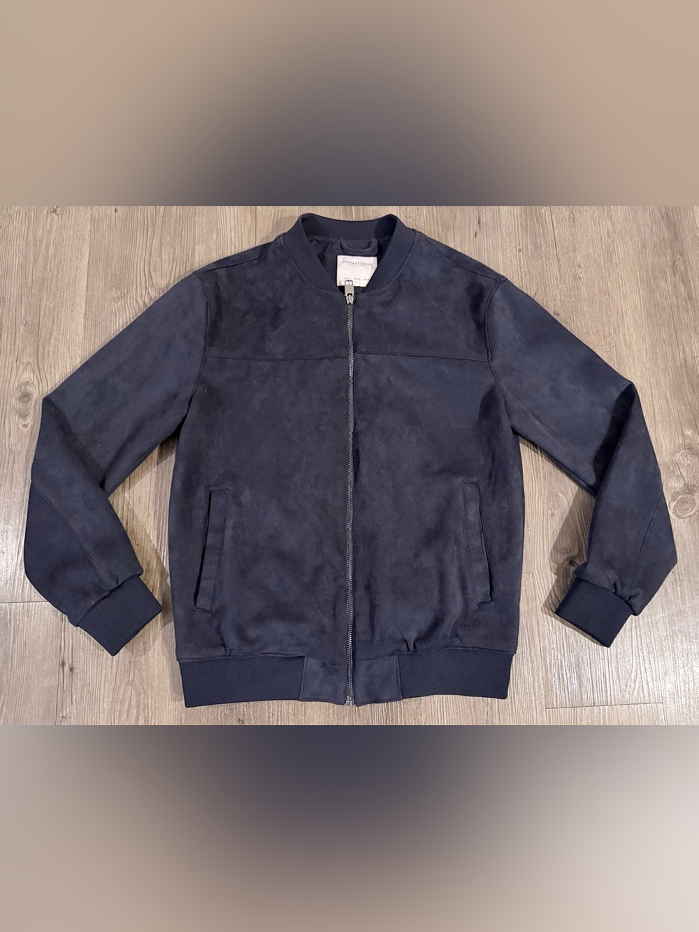 Denim & Flower Men’s Medium Navy Blue Suede-Style Bomber Jacket